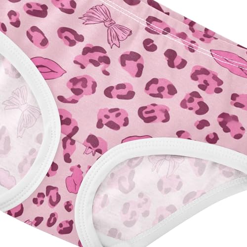 Wusikd Pink Leopard Print Bows Girls' Underwear Cotton Girls Briefs Soft Toddler Underwear 2T4