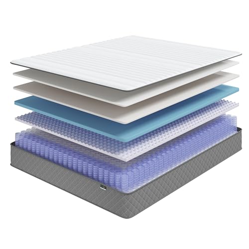 Firm Full Mattress,10 Inch Hybrid Full Mattress in a Box with Gel Memory Foam, Pocket Innerspring, Pressure Relief, Motion Isolation, Non-Fiberglass - Firm