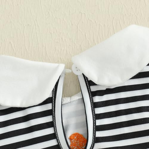 Sasaerucure Newborn Infant Baby Girl Halloween Outfits Embroidered Ghost Onesie Striped Smocked Bubble Romper Clothes4