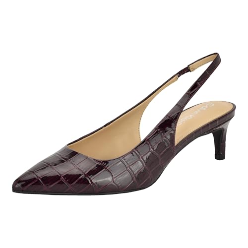 Calvin Klein Women's Dainty Pump, Dark Red Croco Patent 602, 10