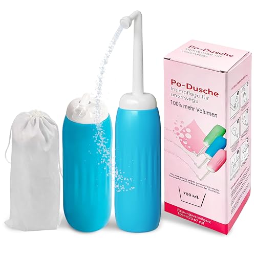 Faltbare Po Dusche 700ml (XXL Version) für Mann und Frau tragbare Intimdusche mit 9 Löcher für stärkeren Wasserstrahl Portable Bidet für Reisen und Wochenbett
