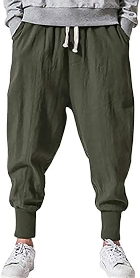 Mens Linen Harem Pants Lightweight Drawstring Elastic Waist Baggy Joggers Casual Cargo Sweatpants Pant2