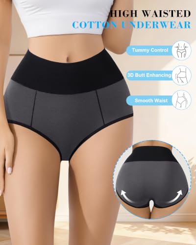 Image of High Waisted Cotton Underwear for Women Postpartum Stretch Breathable Panties Ladies Full Coverage Briefs 5 Pack