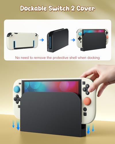 Image of FYOUNG Switch 2 Cover Case, Dockable Hard Protective Shell for Nintendo 2 | Slim Shockproof Case with 9H Tempered Glass Screen Protector, PC Hard Cute Protective Case, Kickstand Cutout