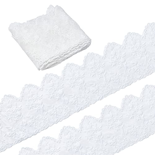 GORGECRAFT 5 Yards 4.3 Inch Wide Lace Edge Trim Ribbon Floral Lace Ribbon White Flowers Embroidered Tulle Edging Trimmings for DIY Sewing Crafts Dress Tablecloth Hair Band Wedding Decorations