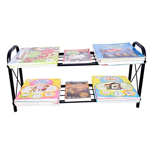 Image of D&V Engineering 2-Tier Metal Book Rack, Compact Storage Bookshelf & Bookcase for Home, Office, Kids' Room - Black