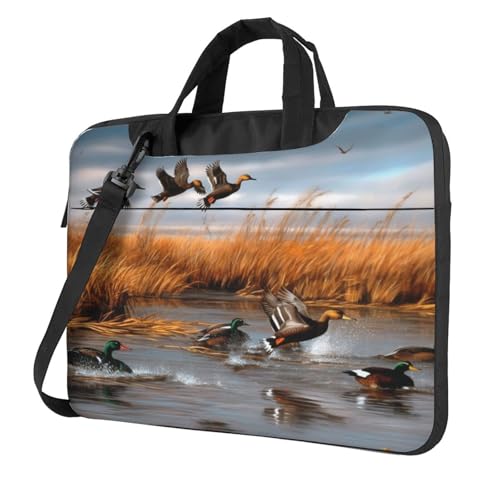 Laptop Bag Hunting Flying Wild Duck Print Durable Tote Shoulder Computer Bag with Shockproof Design, Messenger Briefcase