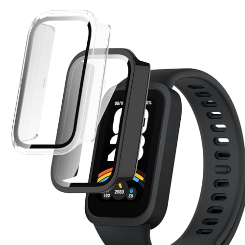 For Xiaomi Smart band 9 Active �P�[�X �K���X�t�B����+PC�t���[�� ��̌^ �ی�t�B���� Greerass �S�ʕی�P�[�X �ی�J�o�[ �����ߗ� �S�ʕی� �ϏՌ� �w��h�~ �������� �h���h�o �����ȒP Xiaomi Sma
