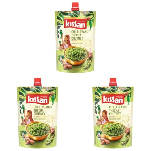 Image of Kissan Chilli Peanut Thecha Chutney, 200g, For Traditional Flavours, With Green Chilli, Garlic & Peanuts, Silbatta Like Texture, Nutty & Spicy, Perfect For Indian Breads & Snacks (Pack of 3)