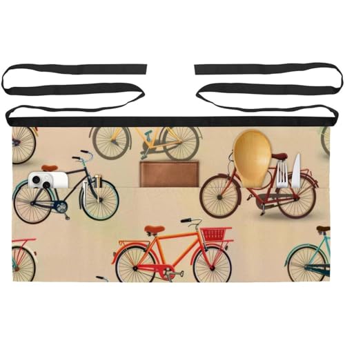 Tablier court de serveur à 3 poches en lot de 3 demi-tabliers multicolores motif vélo