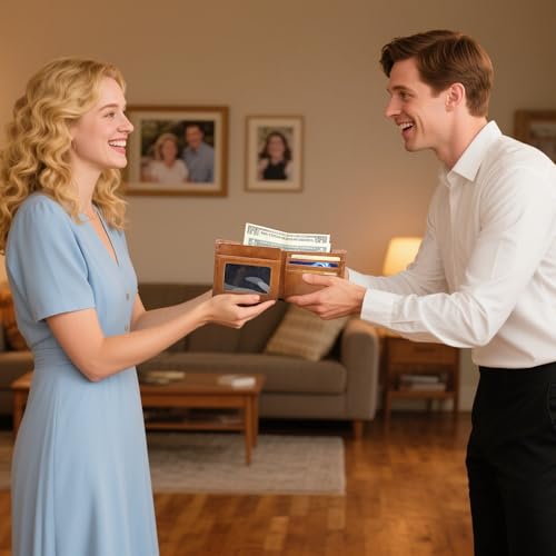 SYNGUCK Men's Leather Wallet – Bifold RFID Blocking, Minimalist Design – Wedding, Christmas,Birthday Gifts for Husband4