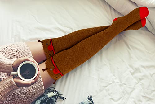 Image of Benefeet Sox Girls Cute Animal Fuzzy Knee High Socks Womens Funny Striped Cozy Winter Warm FluffyThigh High Socks Leg Warmers