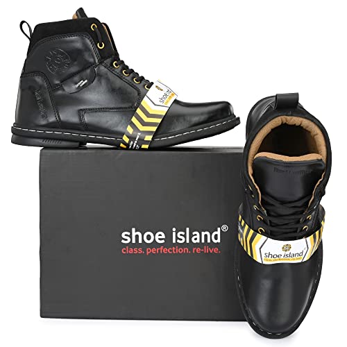 Image of Leatherette Black Trendy Tough Heavy Duty Lace Ups High Ankle Length Mens Casual Long Boots Shoe Island for Men (BAB980-AZ)