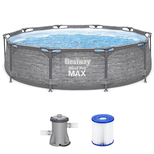 Bestway Steel Pro MAX 10' x 30' Round Above Ground Swimming Pool Set Outdoor Metal Frame Family Pool with Liner and Filter Pump, Gray