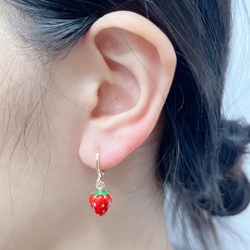 Cute Strawberry Small Hoop Earrings for Women Girls Tiny Huggie Red Enamel Lifelike Fruits Lucky Hypoallergenic Drop Dangle Jewelry Birthday Xmas Gifts for Daughter Niece Strawberry Music Festival2