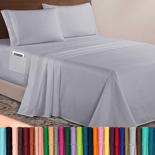 Image of Elegant Comfort Luxurious 1500 Premium Hotel Quality Microfiber 4-Piece Sheet Set, 18-24 Inches Deep - Extra Deep Pocket Sheets - Ultra Soft 4PC Deep Pocket Sheets, Full, Silver Gray