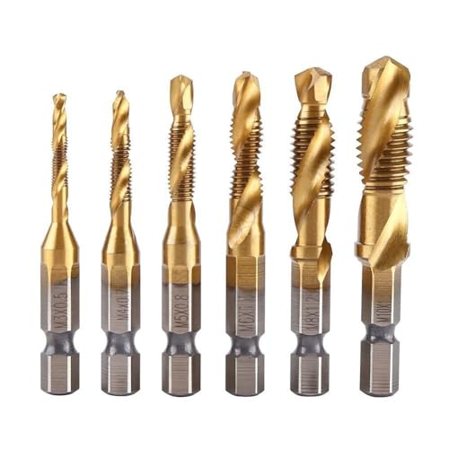 6 Pcs Brocas para Metal, Machos de Roscar, Brocas Helicoidales Brocas para Rosca Macho de Roscar grifo1/4'Vástago HSS Tornillo para Accesorios de Herramientas Eléctricas