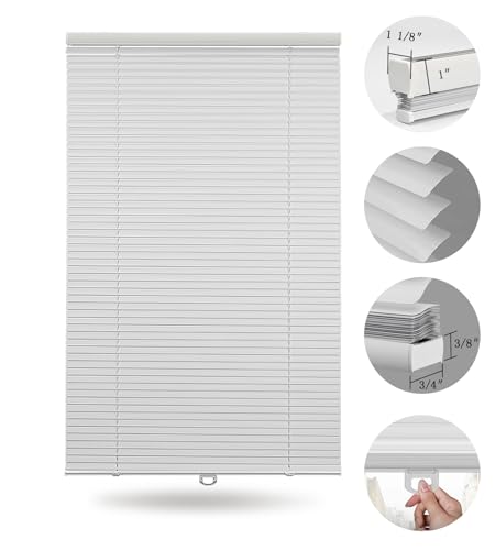 Custom 1 Inch Aluminum Blinds for Windows Cordless Mini Venetian Blinds Mini Blinds Aluminum Blackout Horizontal Blind for Bathroom Office RV. White,28