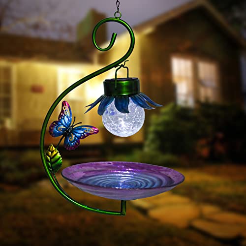 MUMTOP Banho de pássaros suspenso – Banhos de pássaros para ambientes externos, tigela solar de vidr