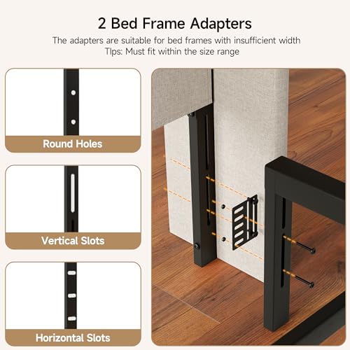 Image of Queen Size Headboard with Charging Station, Wingback Ergonomic Headboards | Wingback Upholstered Bed Head Board with Storage Pocket, Sturdy Stable Solid Wood Headboard, Bed Frame Adapters, White Beige