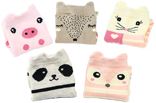 Hzcojulo Kids Toddler Big Little Girls Fashion Cotton Crew Cute Socks -5 Pairs2