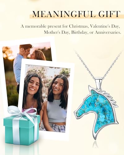 Image of AIBAO Sterling Silver Turquoise Horse /Snake Pendant Necklaces for Women | 11-20 Ct Large Horse / Snake Turquoise Boho Necklaces for Women Men Southwestern Jewelry