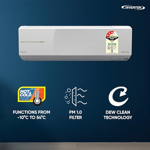 Image of Daikin 1.0 Ton 3 Star Hot & Cold Inverter Split AC (Copper, PM1.0 Filter, FTHT35XV16, White)