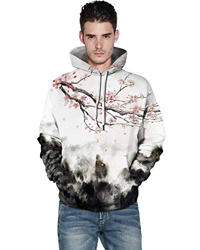 Owmmiz Unisex Novelty Hoodies 3D Print Graphic Hooded Pullover Sweatshirt Pocket Large-X-Large White Red #TOP2