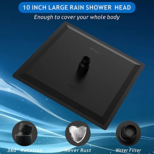 Voolan Rain Shower Head, High Pressure Shower Head Made Of 304 Stainless Steel, Relaxed Shower Experience Even At Low Water Flow & Pressure (10" Black) #TOP1