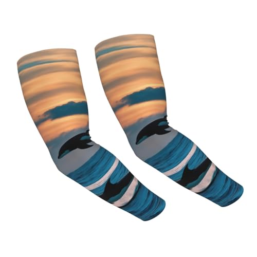 XULLZH Mangas de protección para el brazo con estampado de delfín de animales, para hombres y mujeres, trabajo, golf, correr, fútbol, ciclismo, Negro, talla única