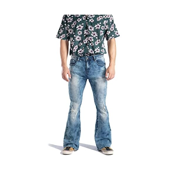 Wbestwind Men Relaxed Stretch Bell Bottom Flares Pants Fit Comfort Flared 60s 70s Vintage Leg Denim Jeans,TAG L Blue