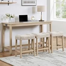 Ball & Cast 4 Piece Dining Table and Chairs Set with Charging Station, Farmhouse Wooden Kitchen Island-Table w/USB&Typc C&Power Outlet, 59" Behind Sofa-Table w/3pcs Upholstered Stools,Light Oak