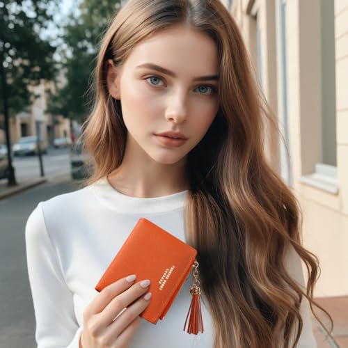 Image of KOTORA Small Wallet RFID Blocking Womens Lady Teenager Girls Personalized Initial Gift Preppy Monogrammed Letter Mini Purse for Travel Credit ID Cards Cash Coin Slot Holder Organizer (Orange)