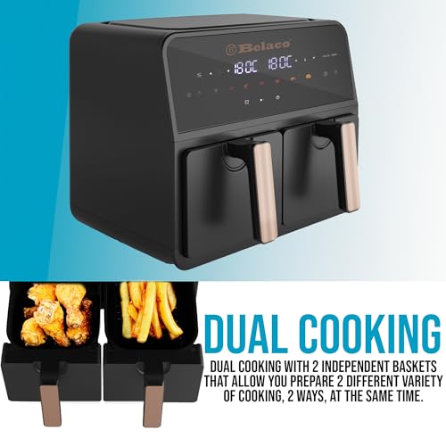 Belaco Air Fryer, 9L Dual Zone, Digital Display, Rapid Air Circulation, Air Fryers, 60 Min Timer, Adjustable Temperature, Dishwasher Safe Basket BEL-AF-03 Smart Finish - Image 2