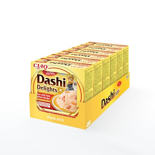 INABA Dashi Delights: Chicken with Tuna & Salmon Recipe (6 x 70g) / Bits in Broth Cat Food Topping, Rich in Protein, Natural Ingredients, Delicious and Healthy, Wet Cat Food