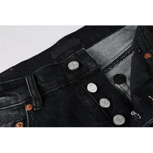 Men Vintage Washed Black Stretch Skinny Button Fly Ripped Jeans Classic Zipper Biker Straight Denim Pants2