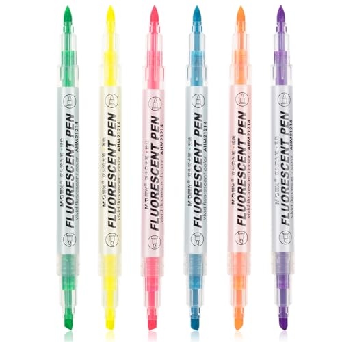 M&G 6 Pcs Dual Tip Highlighters, Chisel & Fine Tip Multicolor Highlighter Pens, Quick Dry, No Bleed, Assorted Bright Colors for Office Documents, Journaling, Planners, and Everyday Organization