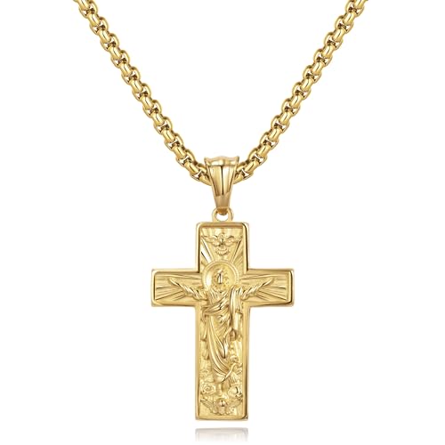 CyxenNova Collar de cadena cruzada para hombre, cadena de rey para hombre, cadena con placa, colgante de acero inoxidable para hombre, joyería para regalos de mujer