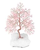 Top Plaza Rose Quartz Healing Crystals Copper Money Tree Wrapped On Clear Quartz Cluster Geode Druzy Base Home Office Desk Decor for Reiki, Good Luck, Wealth, Feng Shui