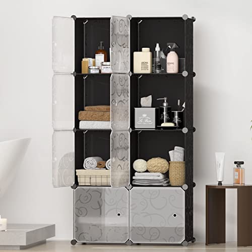 Bastuo Cube Storage Organizer, 9 Diy Plastic Closet Organizer Cabinet, Modular Bookcase Storage Shelves, Cube Organizer With Doors For Office, Livingroom, Black #TOP2