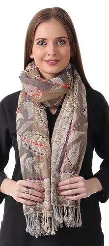 EH 100% LAMB WOOL THICK, HAND EMBROIDERED BEAUTIFUL PAISLEY & FLORAL LARGE, WARM PASHMINA, SCARF, STOLE, WRAP