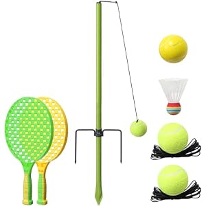 Portable Tetherball Set for Kids, 3-in-1 Tennis, Badminton & Tetherball Game, Height Adjustable Pole with Ground Socket, Outdoor Garden Lawn Sport Equipment for Adults Family