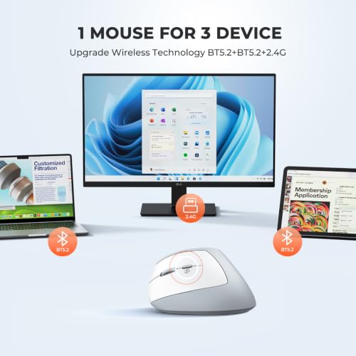 Image of MEETION Left-Handed Ergonomic Vertical Mouse, Wireless, Rechargeable, Gray