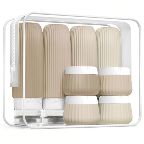Image of Mrsdry Travel Bottles for Toiletries 8 Pack, Tsa Approved Travel Size Toiletries 3 oz, Travel Containers for Toiletries, with Clear Bag, Leak Proof Silicone Squeezable Travel Essentials Creams Jars