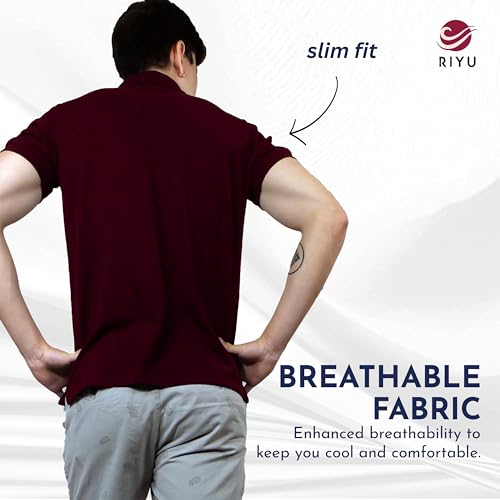 RIYU Men's Short Sleeve Cotton Polo Shirt - Slim Fit - Soft, Durable, Color Retention4