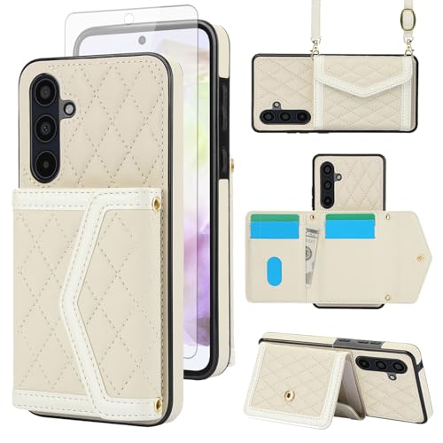 Coque Samsung Galaxy A15 étui portefeuille avec protection d'écran en verre trempé Asuwish