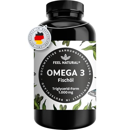 Omega 3 Kapseln hochdosiert - Jahresvorrat 365 Stück - Nur 1 Kapsel täglich - Essentielle Omega 3 Fettsäuren EPA & DHA - Fischöl Kapseln aus nachhaltigem Fischfang, ohne unnötige Zusätze