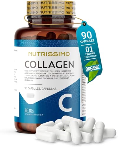 Nutrissimo Colágeno Hidrolizado Puro + Ácido Hialurónico + Q10 + Vitaminas A, C, D y B12 + Zinc | Fórmula Premium 90 Cápsulas | Sin Sabor