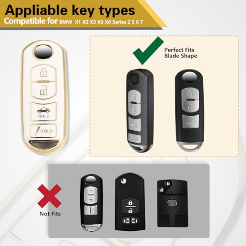 Image of Key Fob Cover for Mazda, Rhinestone Loop Keychain Case, Gold Edge