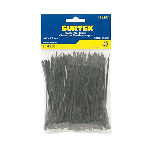 Almacenamiento, Tools Surtek 114201 Cinchos plásticos 100 x 2.5 mm, tensión 8 Kg de 100 piezas, color negro